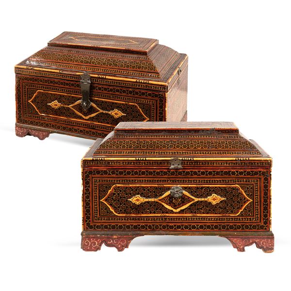 Pair of inlaid wooden boxes