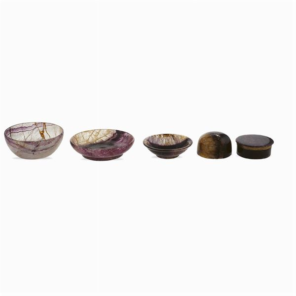 Group of five objects in Blue John