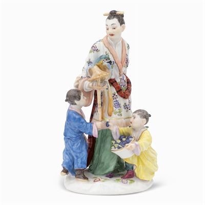 Meissen, Gruppo in Porcellana Policroma