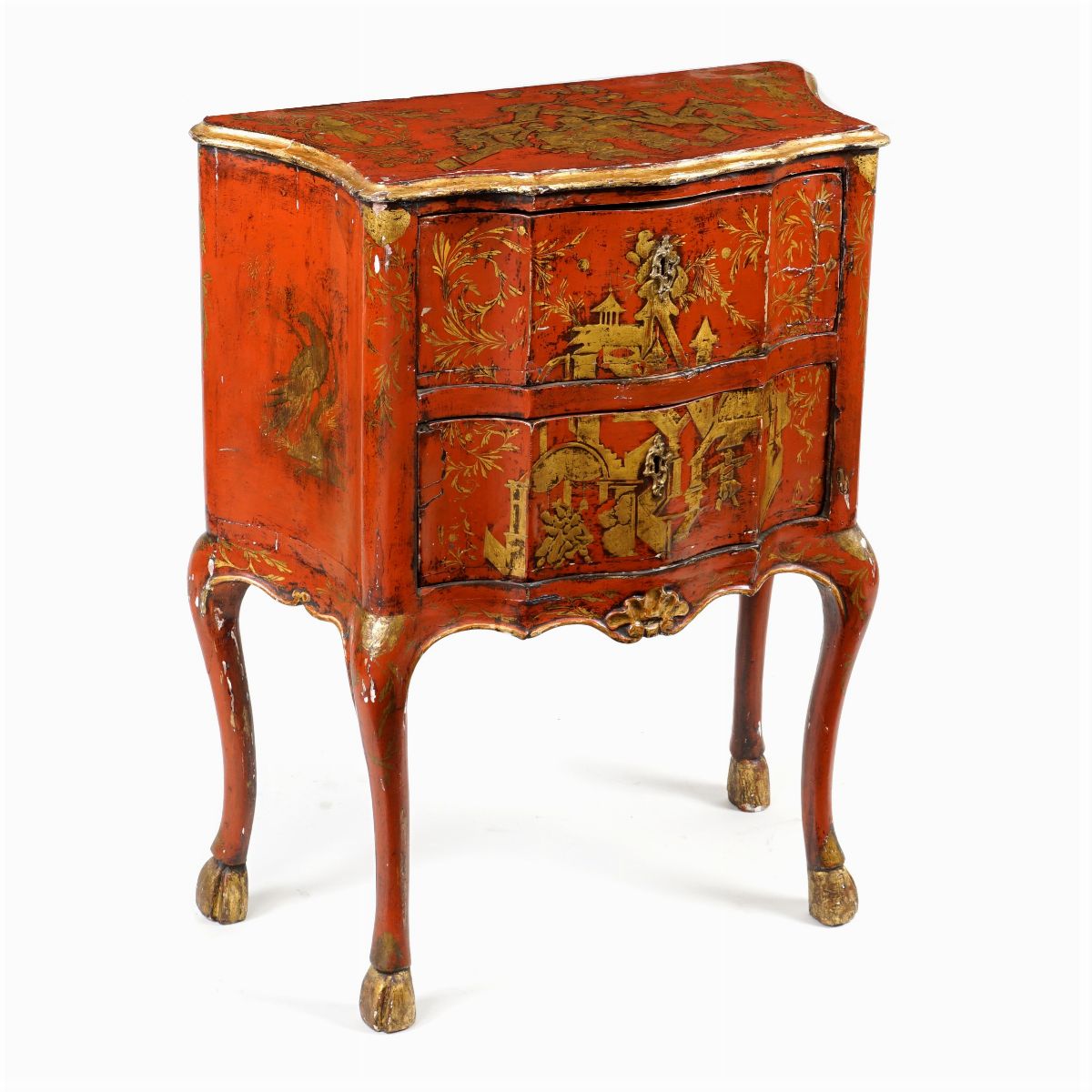 Piccola Commode in Legno Laccato Rosso