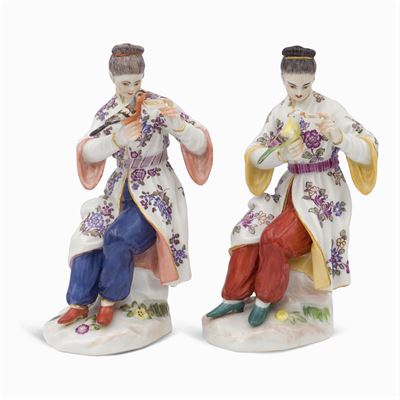 Meissen, Due Figure in Porcellana Policroma