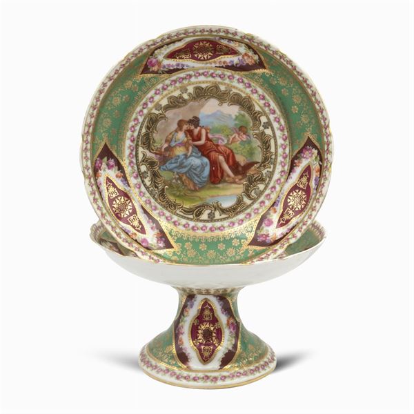 Pair of polychrome porcelain stands