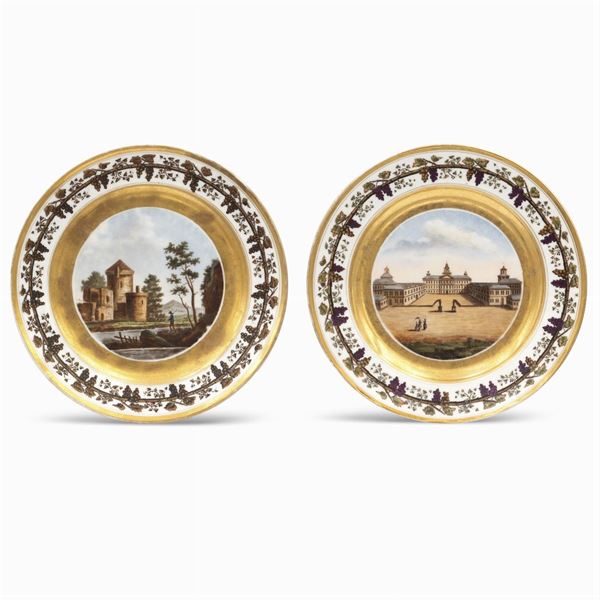 Pair of polychrome and golden porcelain plates