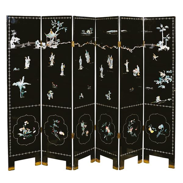 Lacquer wood six-panel folding screen  (China, 19th-20th century)  - Auction OLD MASTER PAINTINGS AND FURNITURE FROM VILLA SAMINIATI AND PRIVATE COLLECTIONS - Colasanti Casa d'Aste