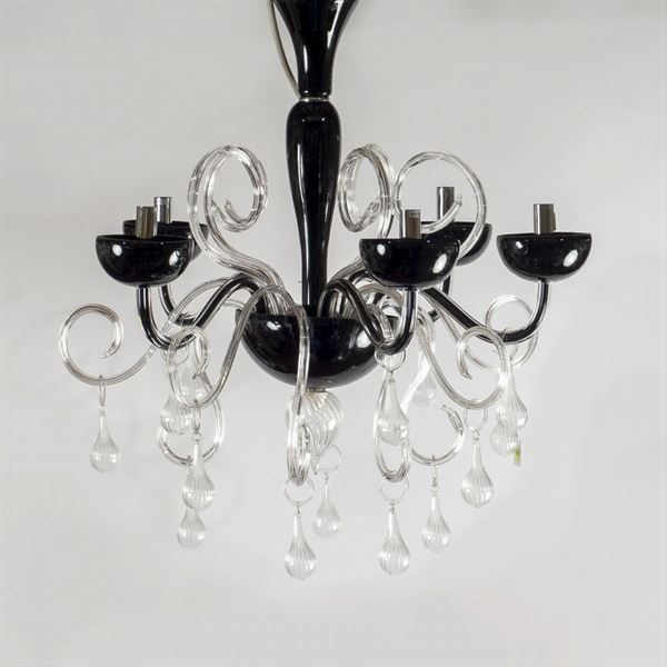 Black and transparent glass chandelier  (20th century)  - Auction TIMED AUCTION 20TH CENTURY DECORATIVE ARTS - Colasanti Casa d'Aste