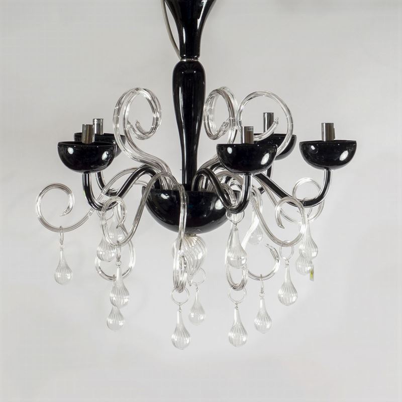 Lampadario in Vetro Nero e Trasparente
