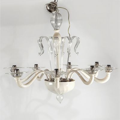 Lampadario in Vetro Lattimo e Trasparente