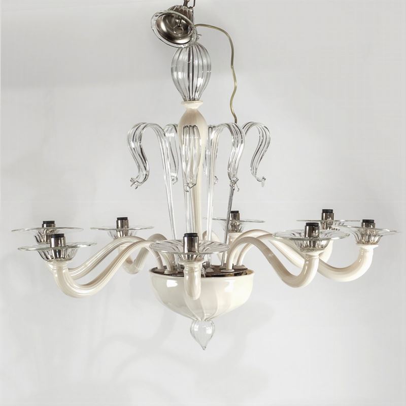 Lampadario in Vetro Lattimo e Trasparente