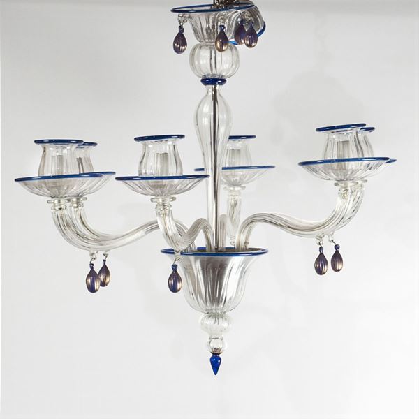 A 6 lights Murano glass chandelier  (20th century)  - Auction TIMED AUCTION 20TH CENTURY DECORATIVE ARTS - Colasanti Casa d'Aste