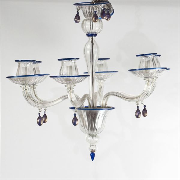 Lampadario in vetro di Murano a sei luci