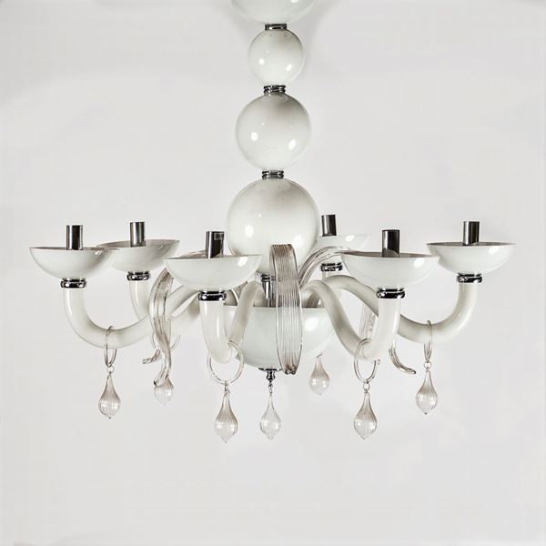 Lampadario in vetro lattimo e trasparente  (XX Sec.)  - Asta ARTI DECORATIVE DEL 900  - Colasanti Casa d'Aste