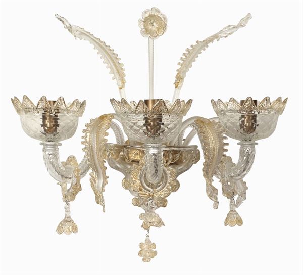 Transparent and golden glass applique
