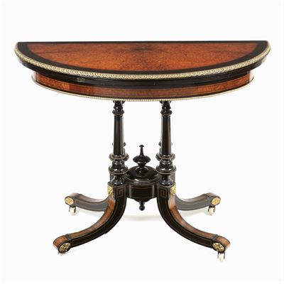 Tavolino Console da Gioco in Radica e Legno Ebanizzato