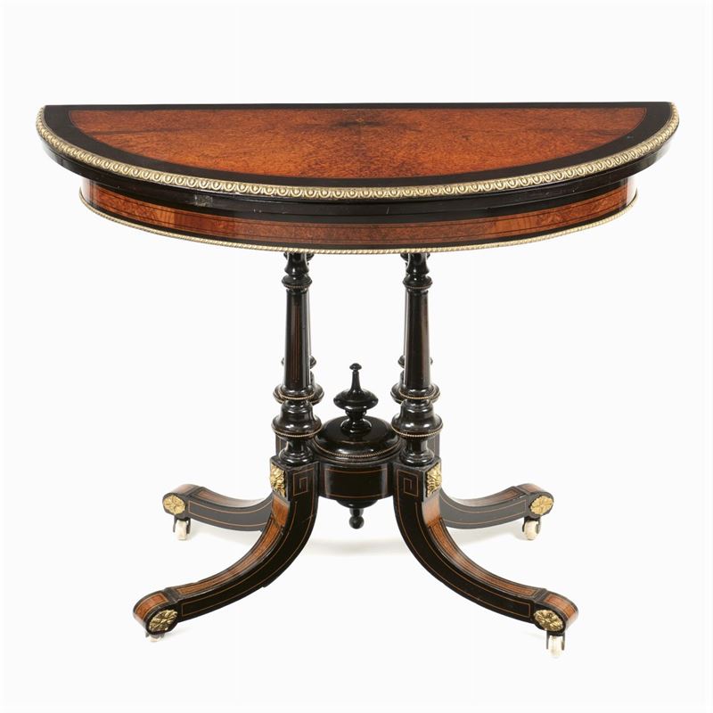 Tavolino Console da Gioco in Radica e Legno Ebanizzato