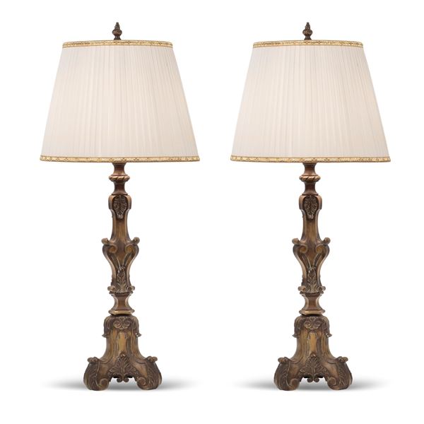 Pair of bronze lamps  (Italy, 20th century)  - Auction OLD MASTER AND 19TH CENTURY PAINTINGS - I - Colasanti Casa d'Aste