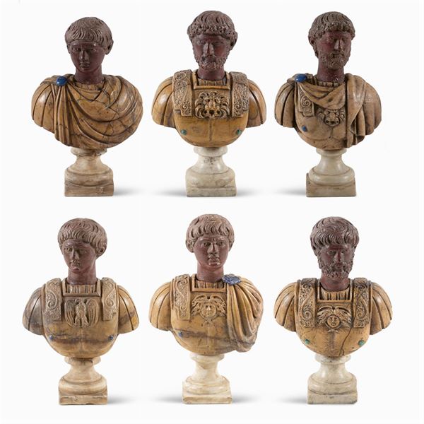 Collection of polychrome marbles busts (6)
