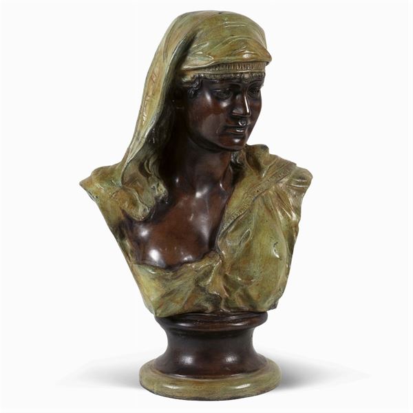 Busto in bronzo dipinto in policromia