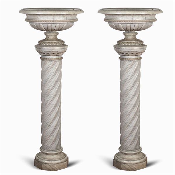 Pair of white marble tazza