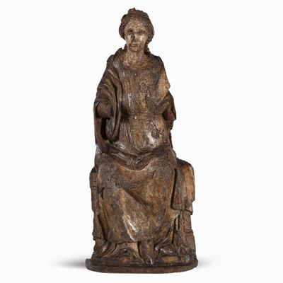 Scultura Lignea Raffigurante Madonna su Trono