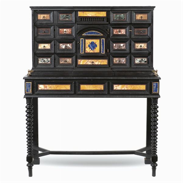 Ebonized wood and polychrome marble cabinet