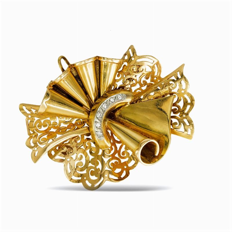 Spilla Pendente a Fiocco in Oro Giallo 18kt