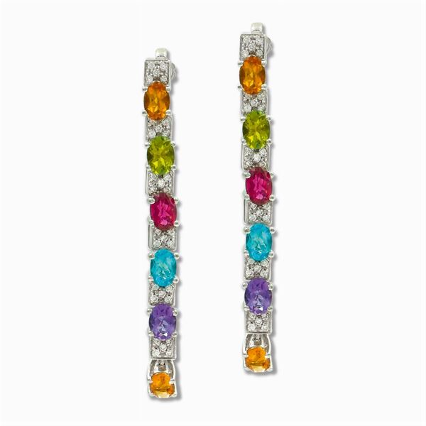Orecchini pendenti in oro bianco 18kt e tormaline
