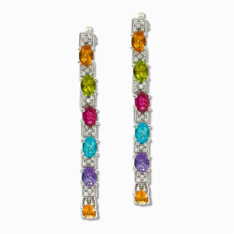 Orecchini Pendenti in Oro Bianco 18kt e Tormaline
