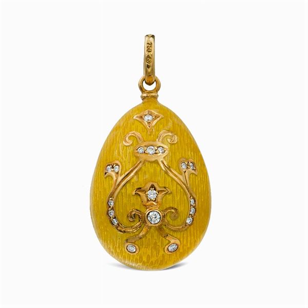 Fabergé, pendente uova in oro giallo 18kt