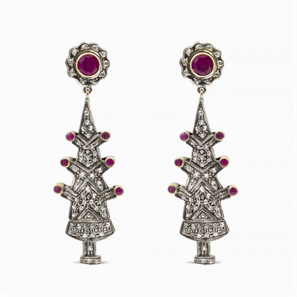 Orecchini pendenti in argento e oro rosa