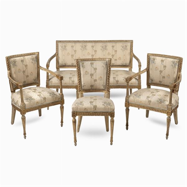 Gilt and lacquered wooden 4-piece suite