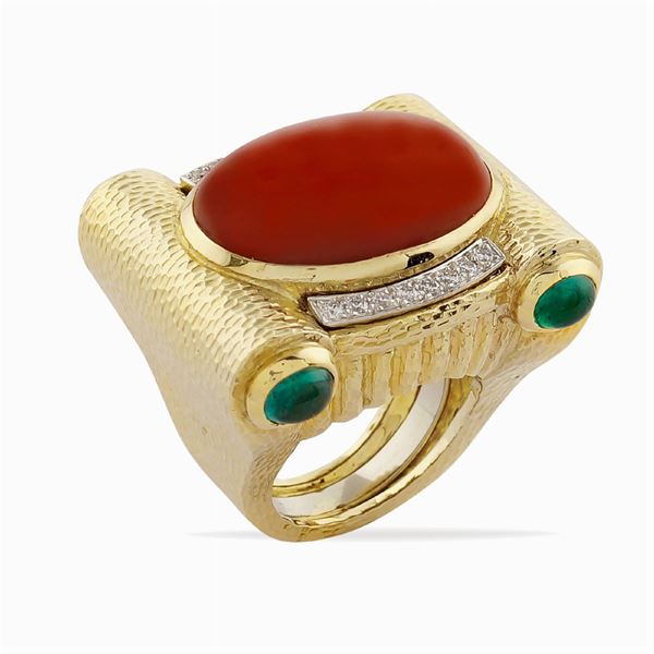 David Webb, an 18kt red coral gold and platinum ring