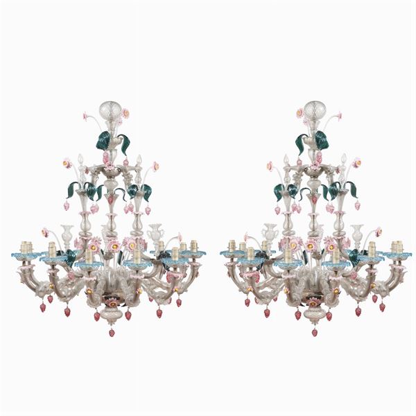 Important pair of glass chandeliers
