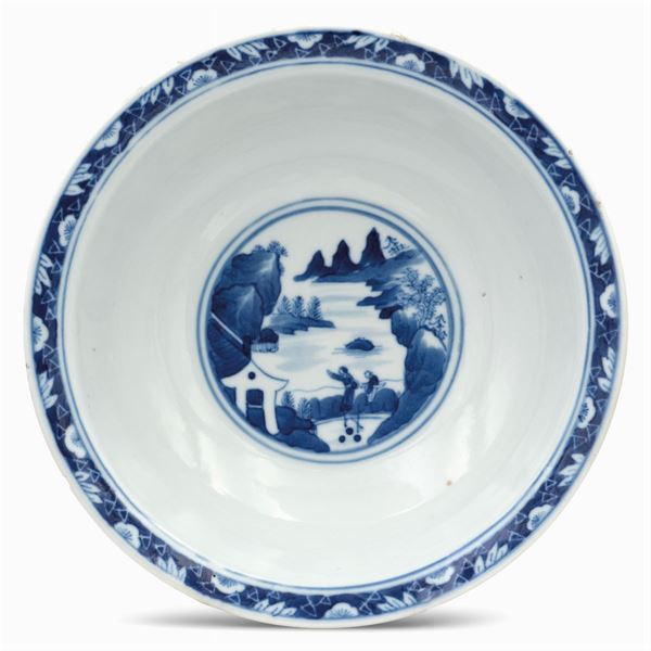 White and blue porcelain bowl