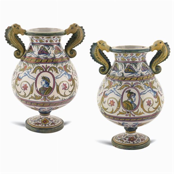 Pair of Gualdo Tadino majolica vases