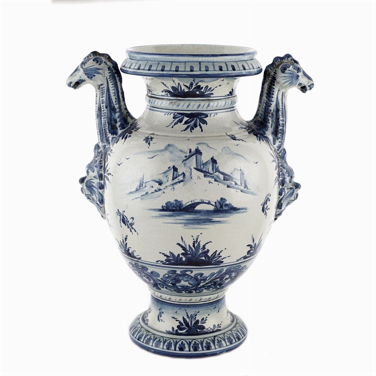 Vaso da Farmacia in Maiolica Bianca e Blu