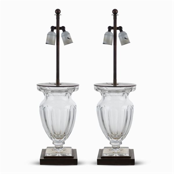 Pair of electrified crystal vases