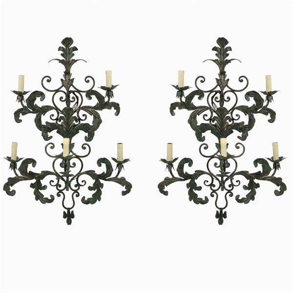 Pair of wrought iron 5 lights appliques
