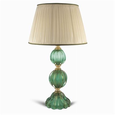 Lampada da Tavolo in Vetro di Murano Verde e Oro