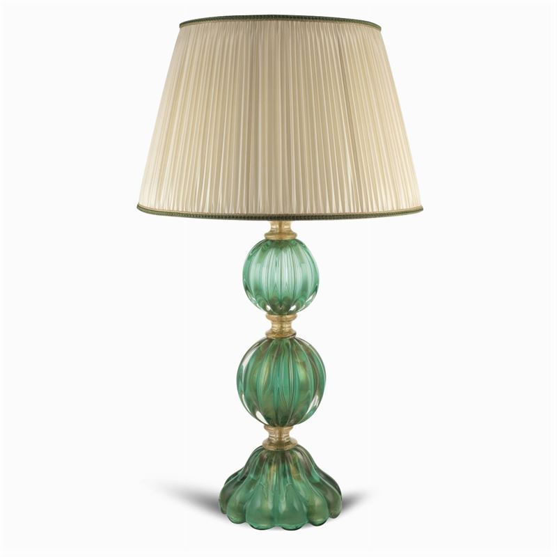 Lampada da Tavolo in Vetro di Murano Verde e Oro