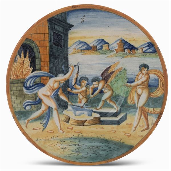 Piatto in maiolica policroma  (Urbino, XIX Sec.)  - Asta DIPINTI ANTICHI DA UNA PRESTIGIOSA DIMORA ROMANA - I - Colasanti Casa d'Aste