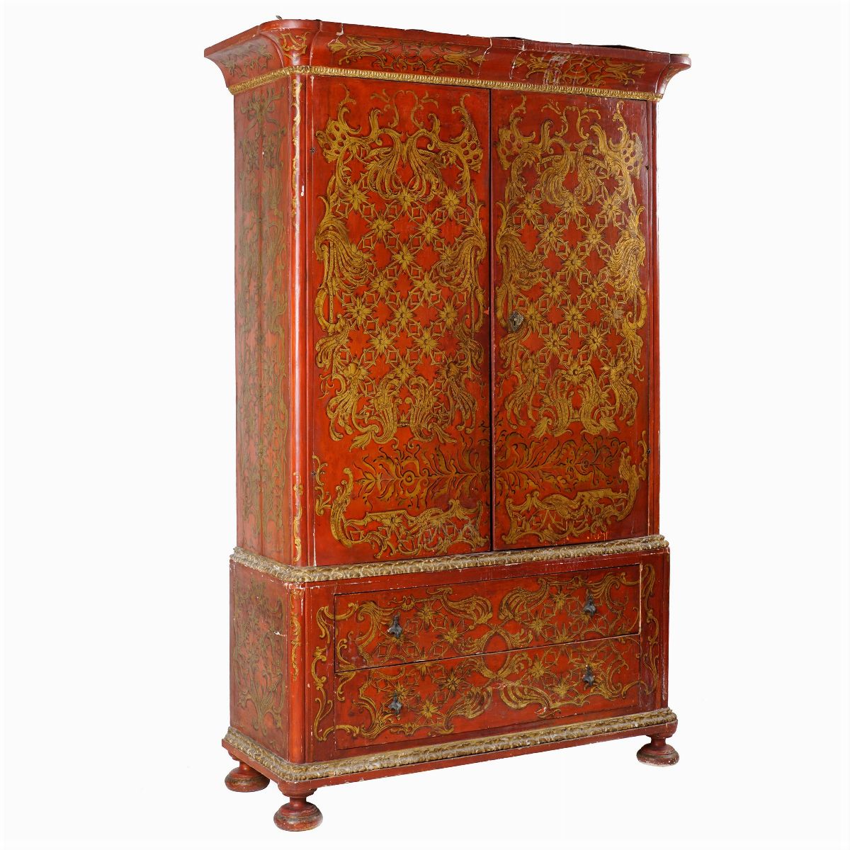 Credenza a Due Corpi in Legno Laccato Rosso