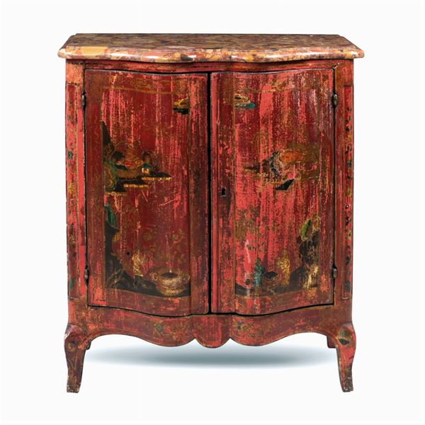 Red lacquered wood cabinet