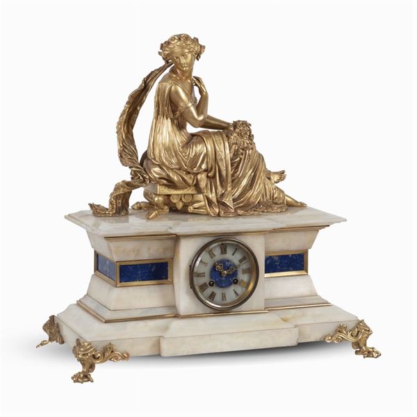 Alabaster and bronze mantel clock