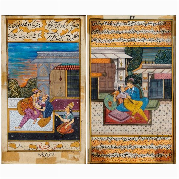 Coppia di disegni su carta  (India, XIX Sec.)  - Asta Da Importanti Collezioni Romane - Colasanti Casa d'Aste