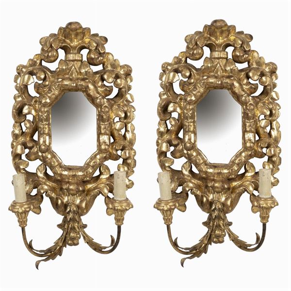 Pair of giltwood small mirrors  (18th-19th century)  - Auction OLD MASTER AND 19TH CENTURY PAINTINGS - I - Colasanti Casa d'Aste
