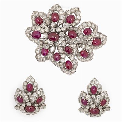 Importante Parure in Oro Bianco 18kt Rubini e Diamanti