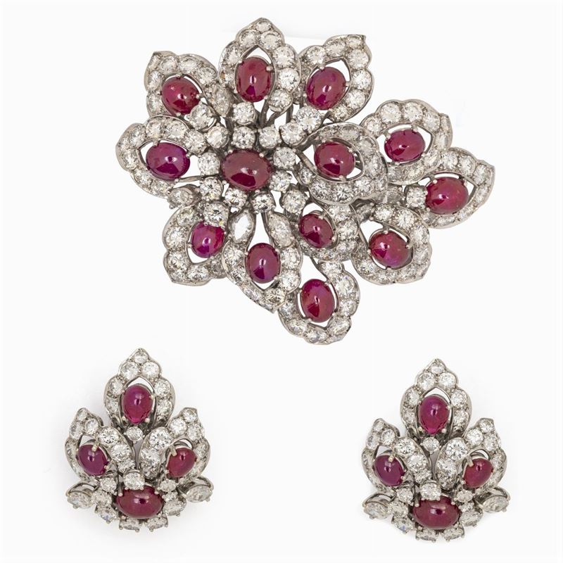 Importante Parure in Oro Bianco 18kt Rubini e Diamanti
