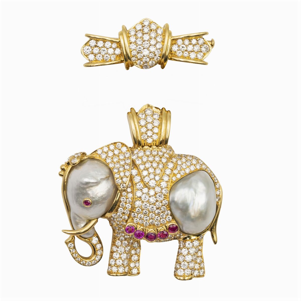 Pendente e Spilla Elefante in Oro Giallo 18kt