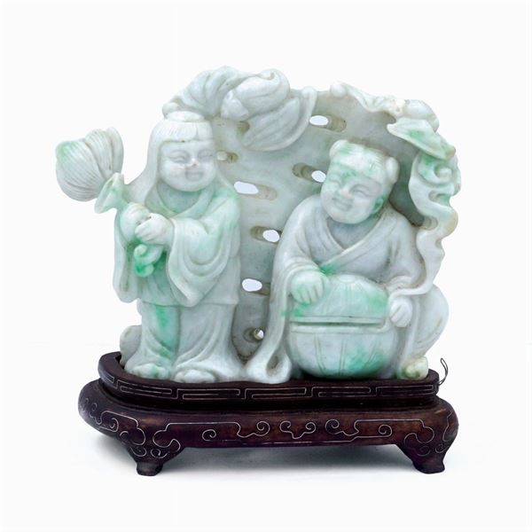 Jade group  (Oriental manufacture, 19th-20th century)  - Auction From Important Roman Collections - Colasanti Casa d'Aste