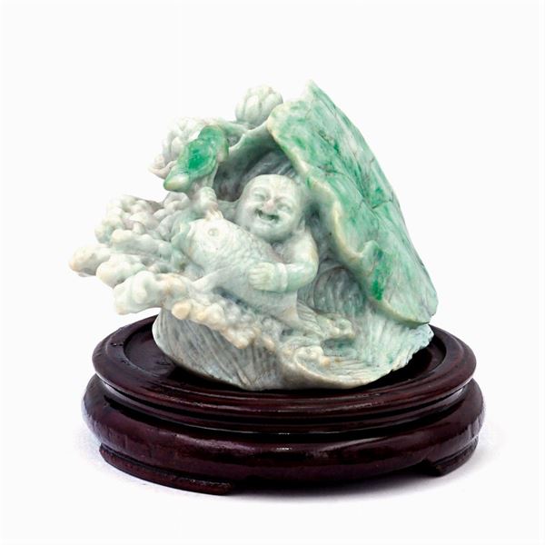 Jadeite group  (Oriental manufacture, 19th-20th century)  - Auction From Important Roman Collections - Colasanti Casa d'Aste
